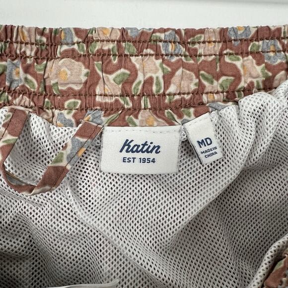 Katin Size‎ M Floral Volley Swim Trunks Tan Drawstring Shorts Lined Beach Surf - Picture 9 of 10